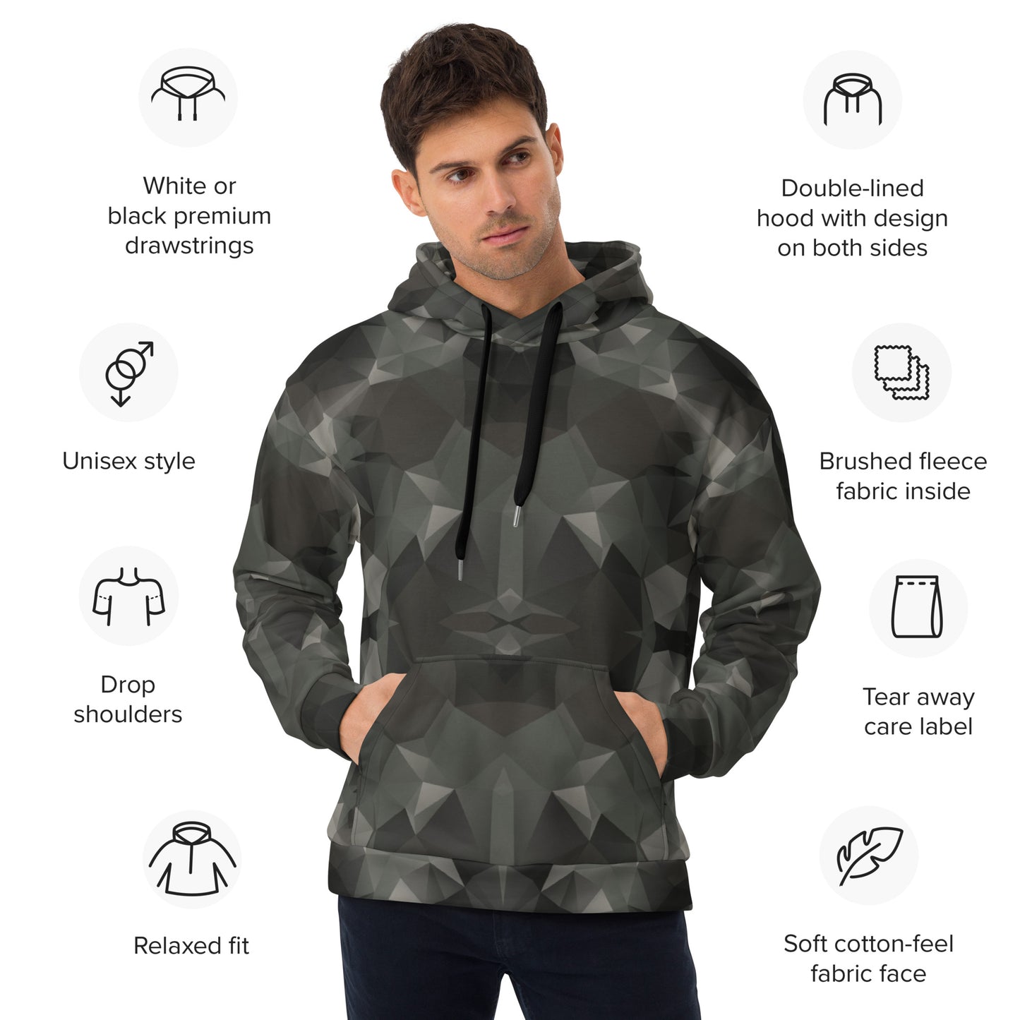 Unisex Hoodie Grey Fractal Camo